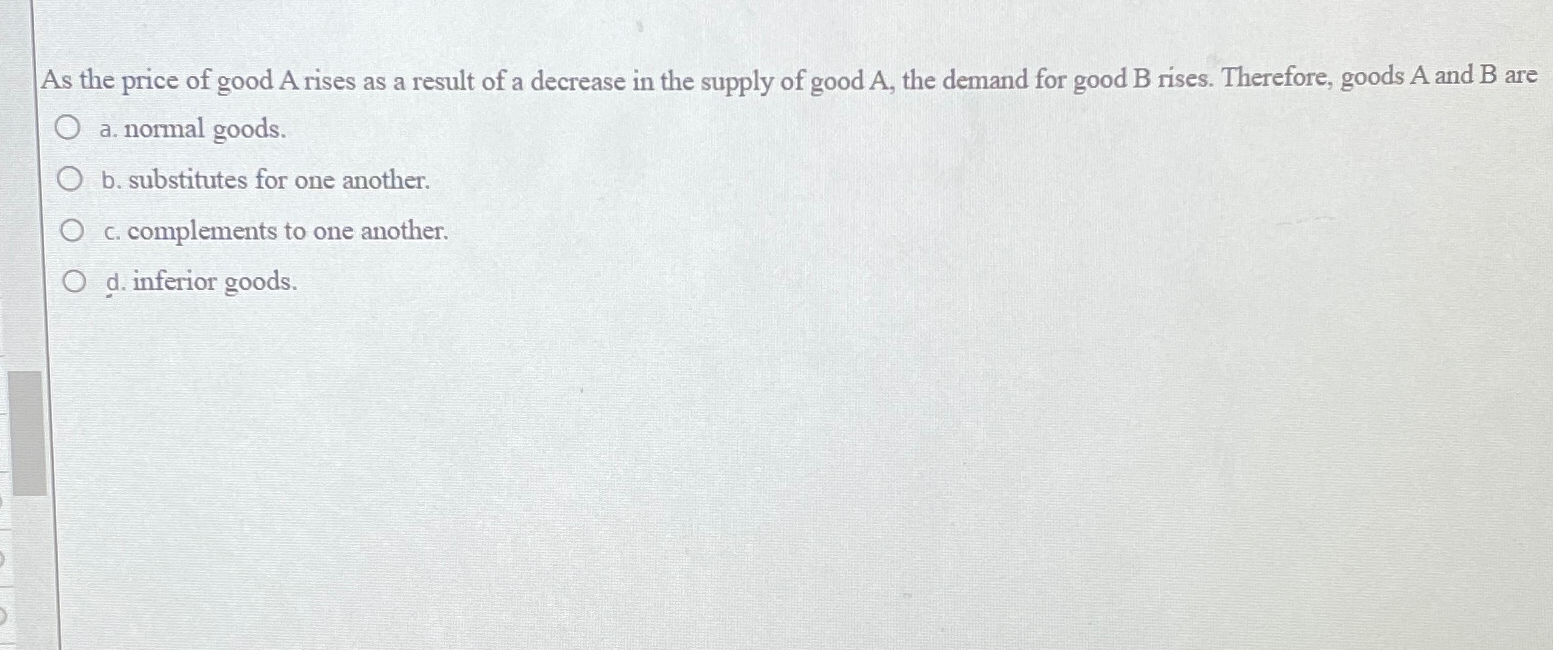 Solved As the price of good A rises as a result of a | Chegg.com