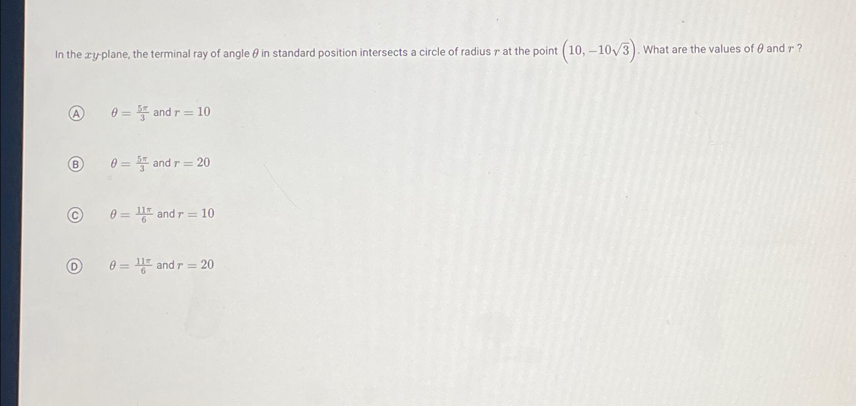 Solved In the xy-plane, the terminal ray of angle θ ﻿in | Chegg.com