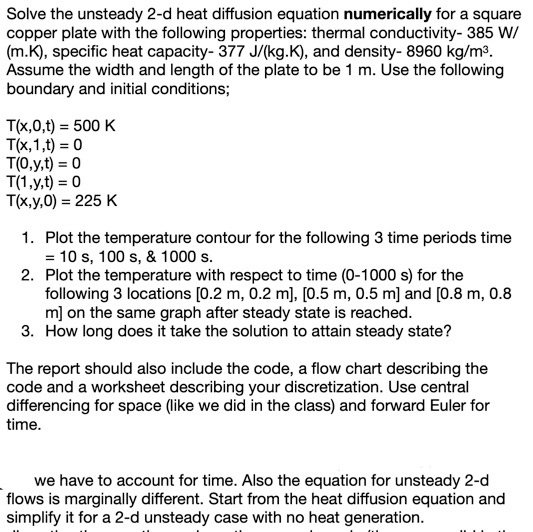 Solved Solve the unsteady 2-d heat diffusion equation | Chegg.com