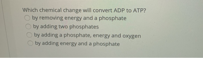 Solved Which Chemical Change Will Convert ADP To ATP? By | Chegg.com