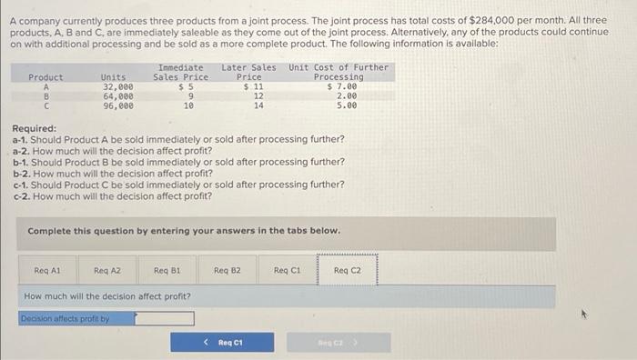 Solved A Company Currently Produces Three Products From A | Chegg.com