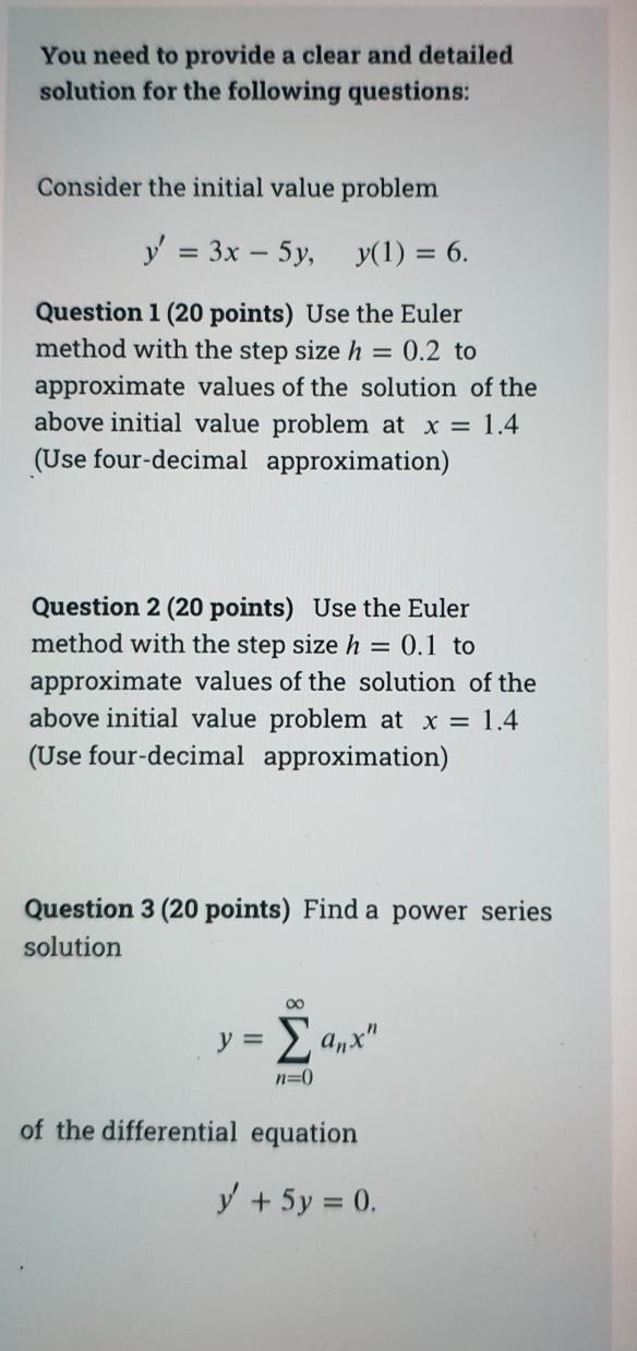 Solved You need to provide a clear and detailed solution for | Chegg.com