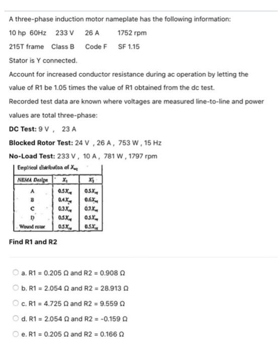 Solved A three-phase induction motor nameplate has the | Chegg.com