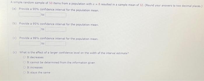 Solved A simple random sample of 50 items from a population | Chegg.com