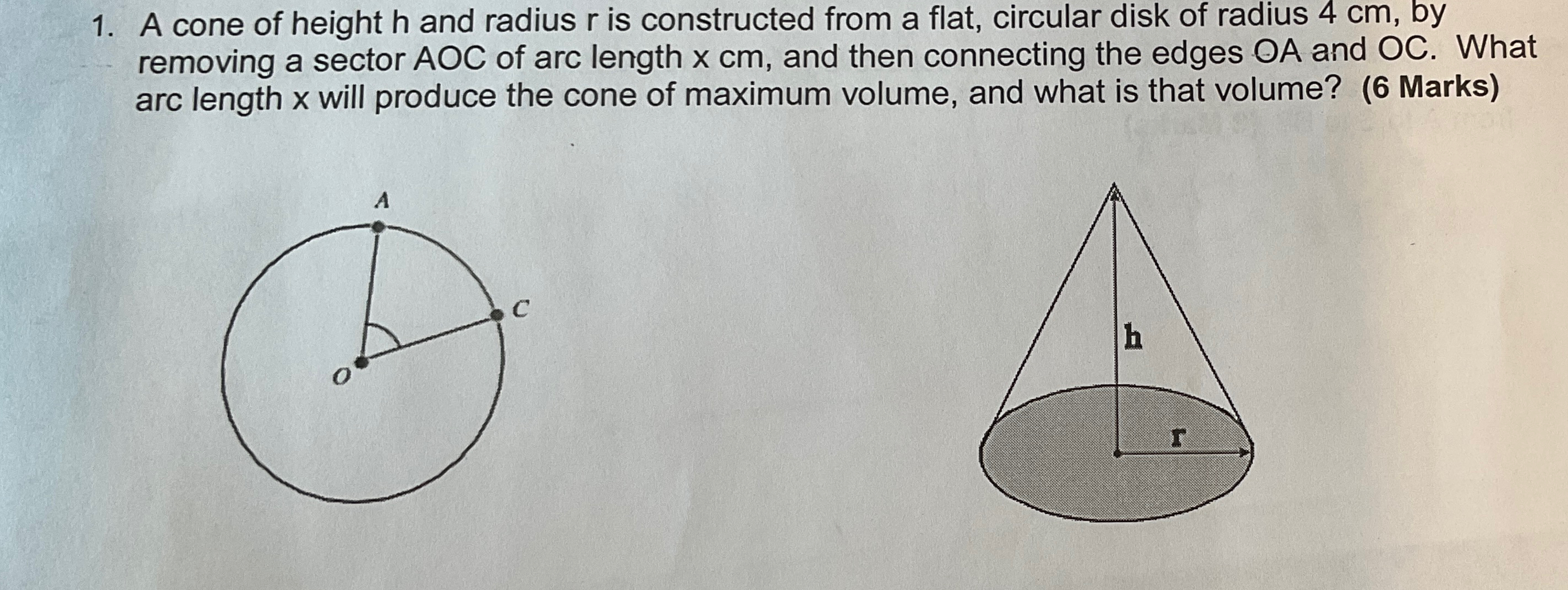 Solved A cone of height h ﻿and radius r ﻿is constructed from | Chegg.com