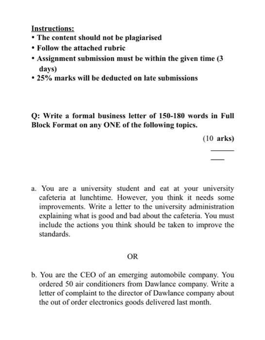 Solved Q: Write a formal business letter of 150-180 words in | Chegg.com