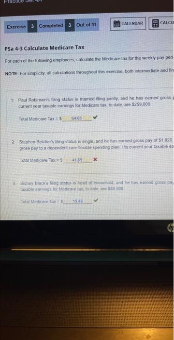 Solved Psa 4 3 Calculate Medicare Tax For Each Of The 2519