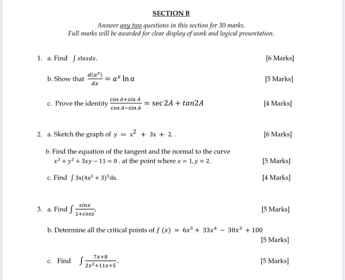 Solved SECTION B Answer any two questions in this section | Chegg.com