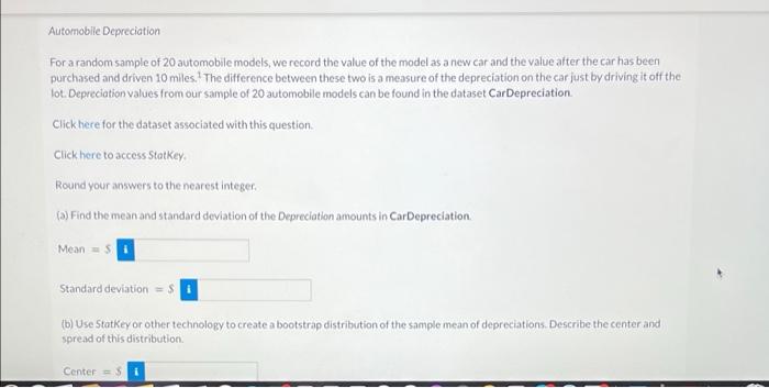 Solved Automobile Depreciation For a random sample of 20 | Chegg.com