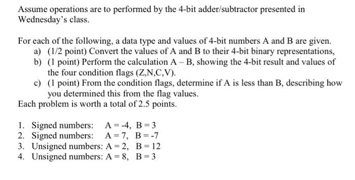 Solved Assume Operations Are To Performed By The 4-bit | Chegg.com