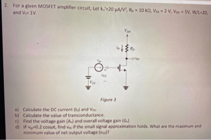 Solved 1. A common source amplifier which utilizes a MOSFET | Chegg.com