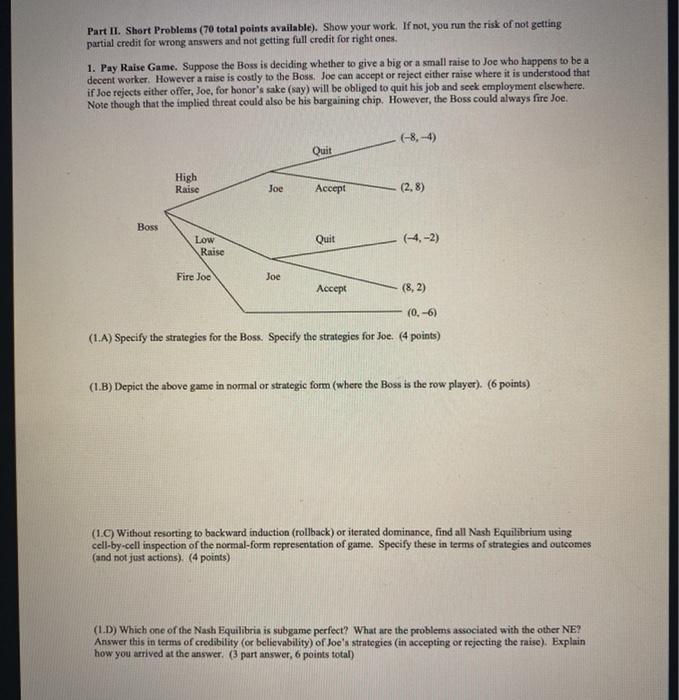 Solved Part II. Short Problems (70 total points available). | Chegg.com