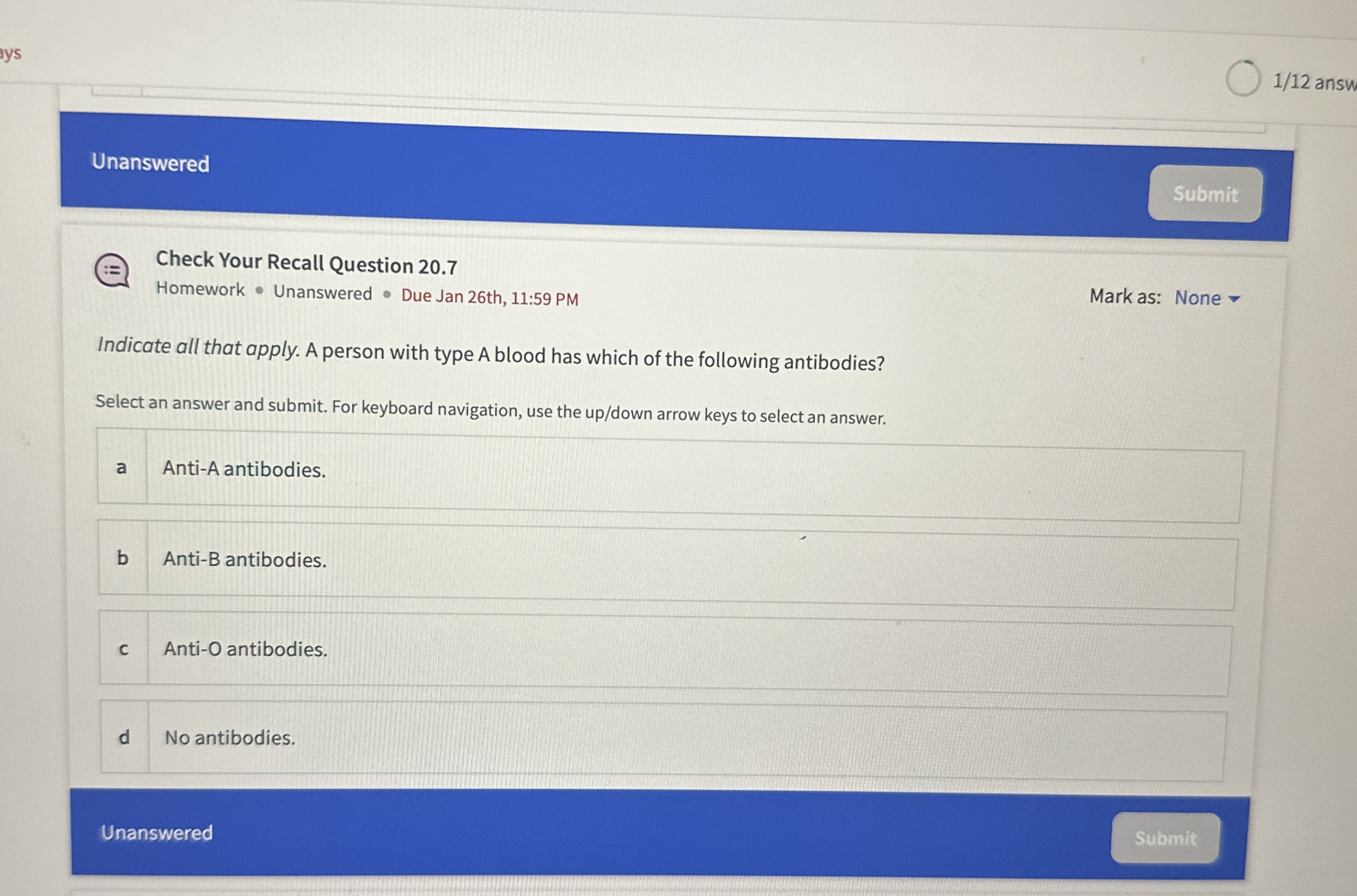 1/12 ﻿answUnansweredCheck Your Recall Question | Chegg.com