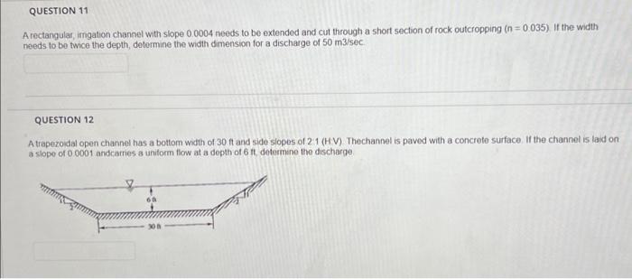 Solved A rectangular, ingation channel with slope 0.0004 | Chegg.com