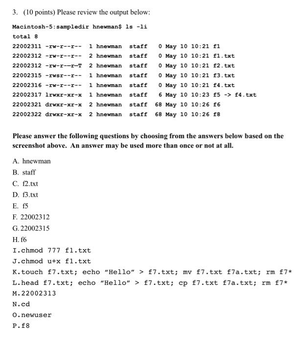 Solved 3 10 Points Please Review The Output Below Mac Chegg Com