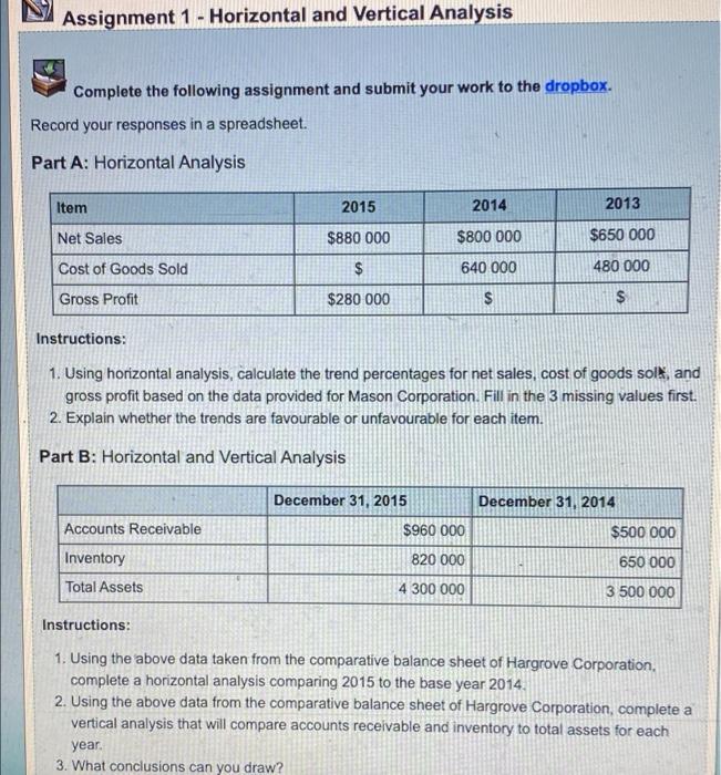 Solved Assignment 1 Horizontal And Vertical Analysis 5379