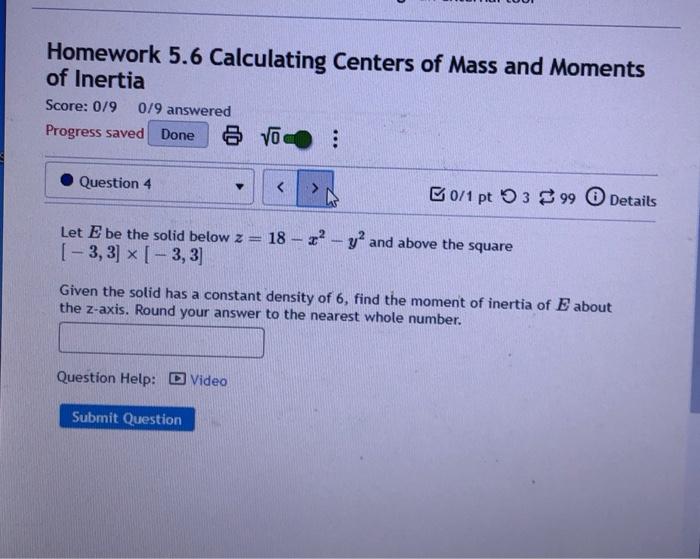 Solved Homework 5.6 Calculating Centers of Mass and Moments | Chegg.com