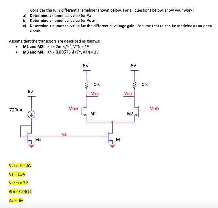 Solved Consider the fully differential amplifier shown | Chegg.com