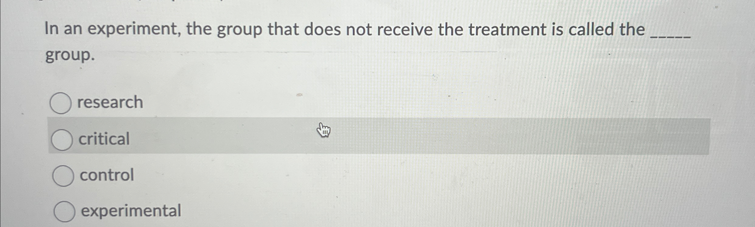 Solved In an experiment, the group that does not receive the | Chegg.com