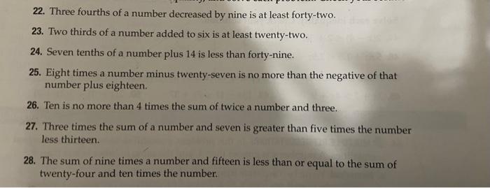 Solved 22. Three fourths of a number decreased by nine is at | Chegg.com