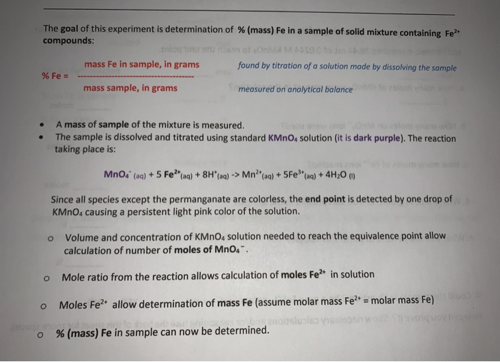 Solved DETERMINATION OF IRON BY REDOX TITRATION WITH | Chegg.com