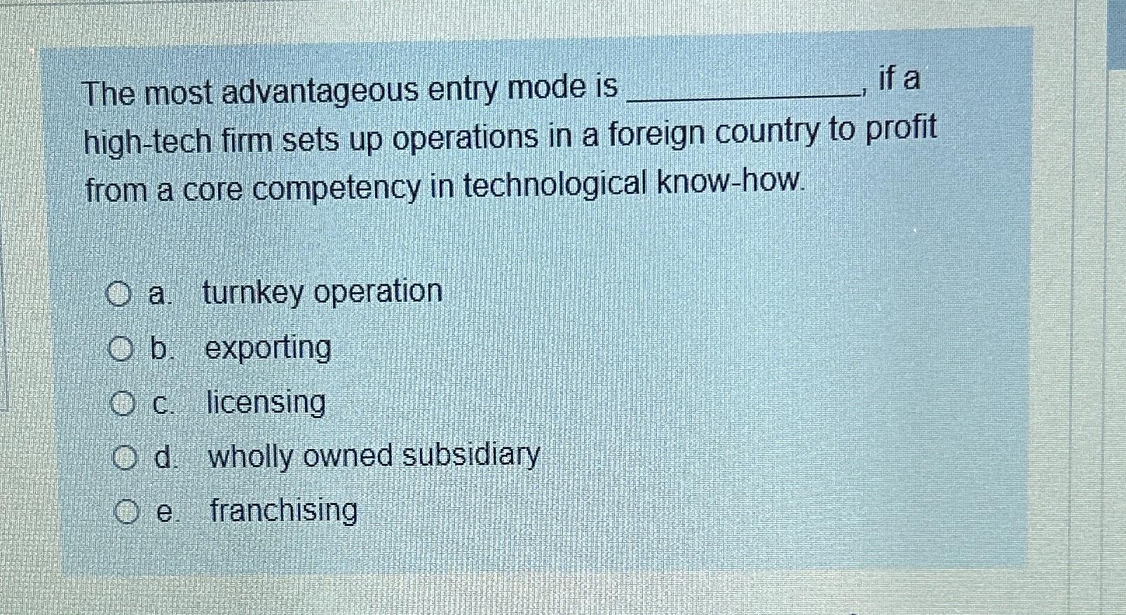 Solved The most advantageous entry mode is_______ ﻿if a | Chegg.com