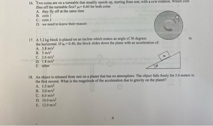 Solved 16. "Two Coins Are On A Turntable That Steadily | Chegg.com