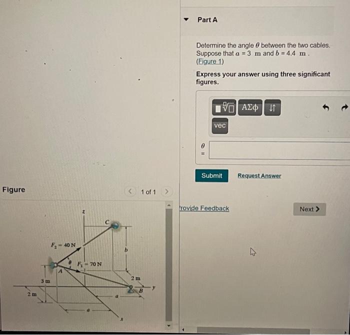 Solved Part A Determine the angle between the two cables. | Chegg.com