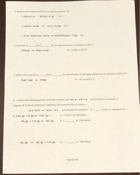 115 Lab Equilibrium Worksheet 1 Write The Law Of Chegg 