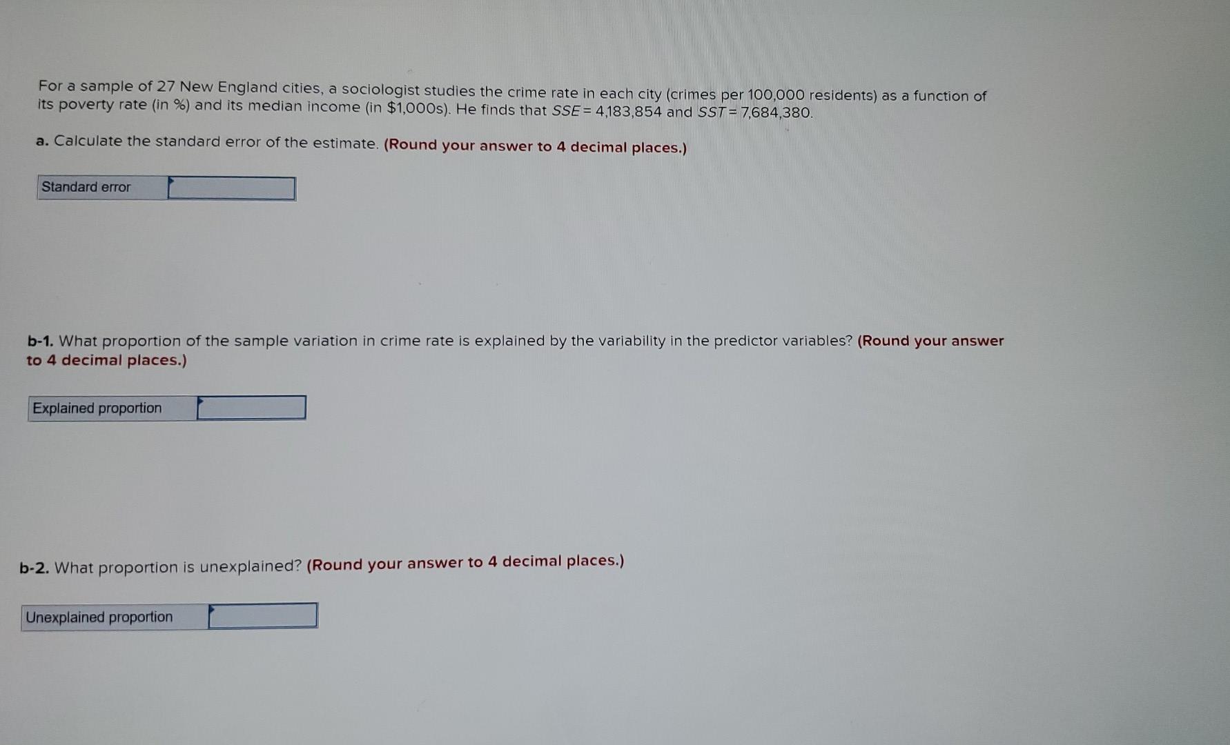 Solved b-1. What proportion of the sample variation in crime | Chegg.com