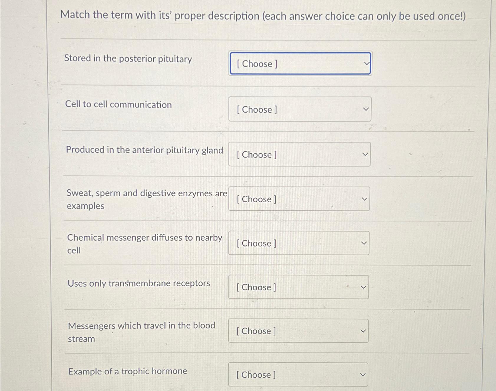 Solved Match the term with its' proper description (each | Chegg.com