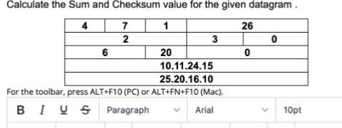 Solved Calculate the Sum and Checksum value for the given | Chegg.com