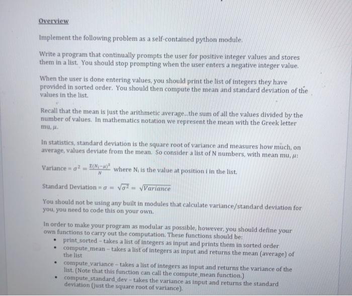 Solved Overview Implement the following problem as a | Chegg.com
