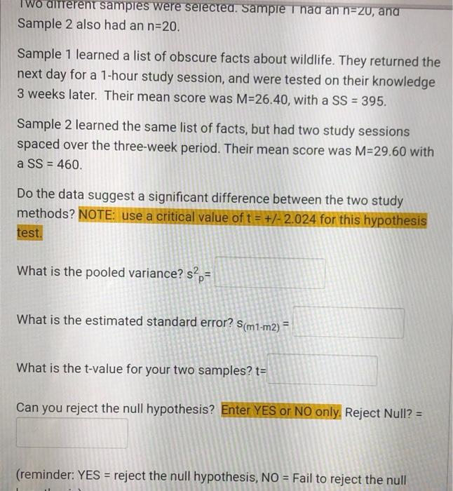 Solved Two different samples were selected. Sample I had an | Chegg.com
