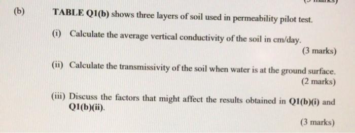 Solved (b) B TABLE Q1(b) Shows Three Layers Of Soil Used In | Chegg.com