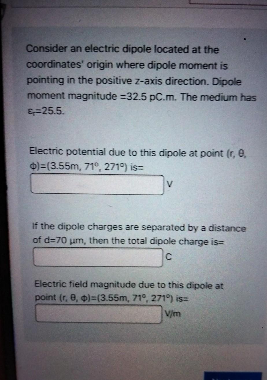 Solved Consider an electric dipole located at the | Chegg.com