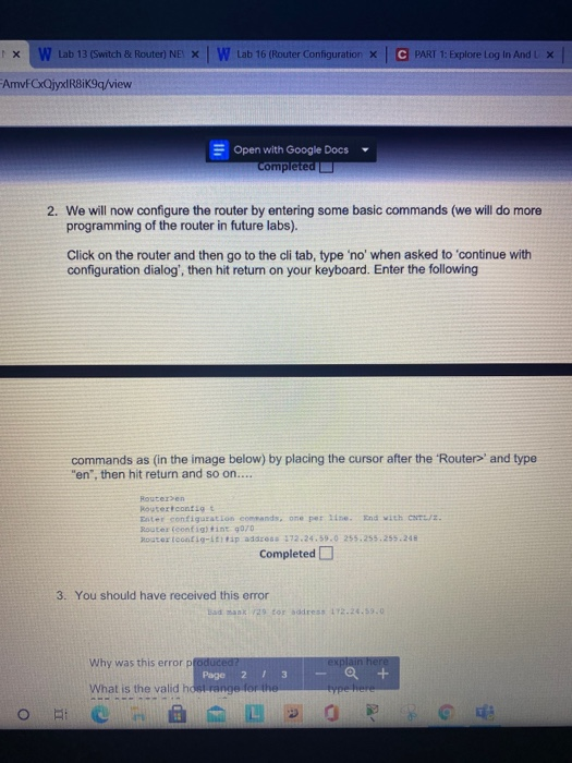 1 X W Lab 13 (Switch & Router) NE X W Lab 16 (Router | Chegg.com