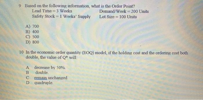 Solved 1 In The Basic Economic Order Quantity (EOQ) Model, | Chegg.com