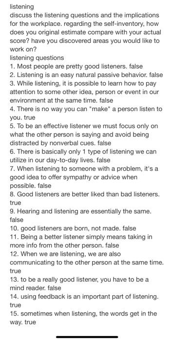 Solved listening discuss the listening questions and the | Chegg.com
