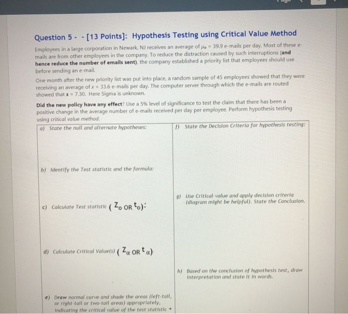 Solved Question 5 - - [13 Points]: Hypothesis Testing using | Chegg.com