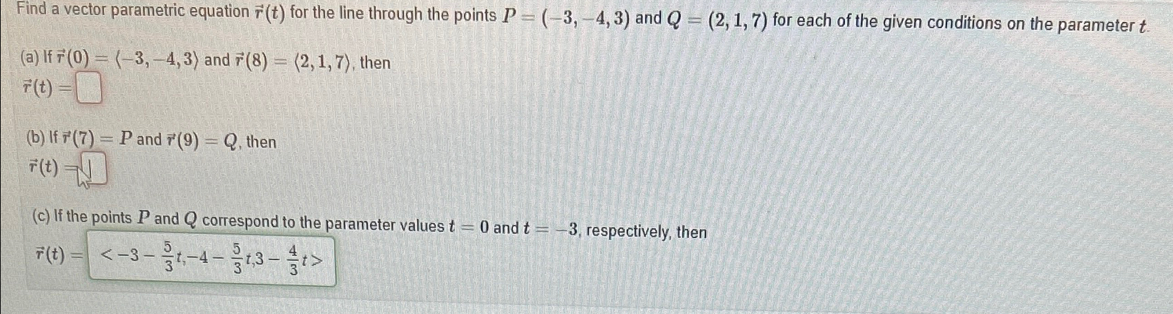 Find a vector parametric equation vec(r)(t) ﻿for the | Chegg.com