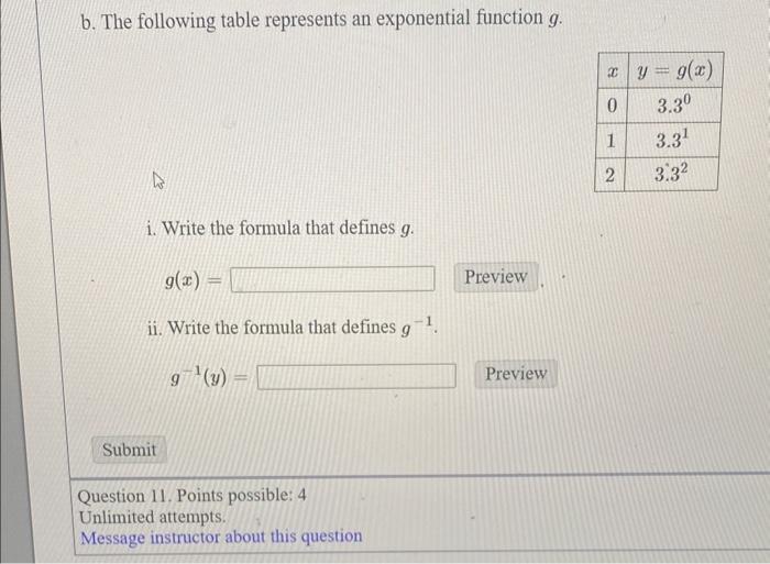 Solved a. The following graph represents an exponential | Chegg.com