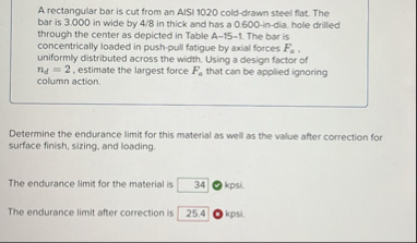 Solved A rectangular bar is cut from an AISI 1020 | Chegg.com