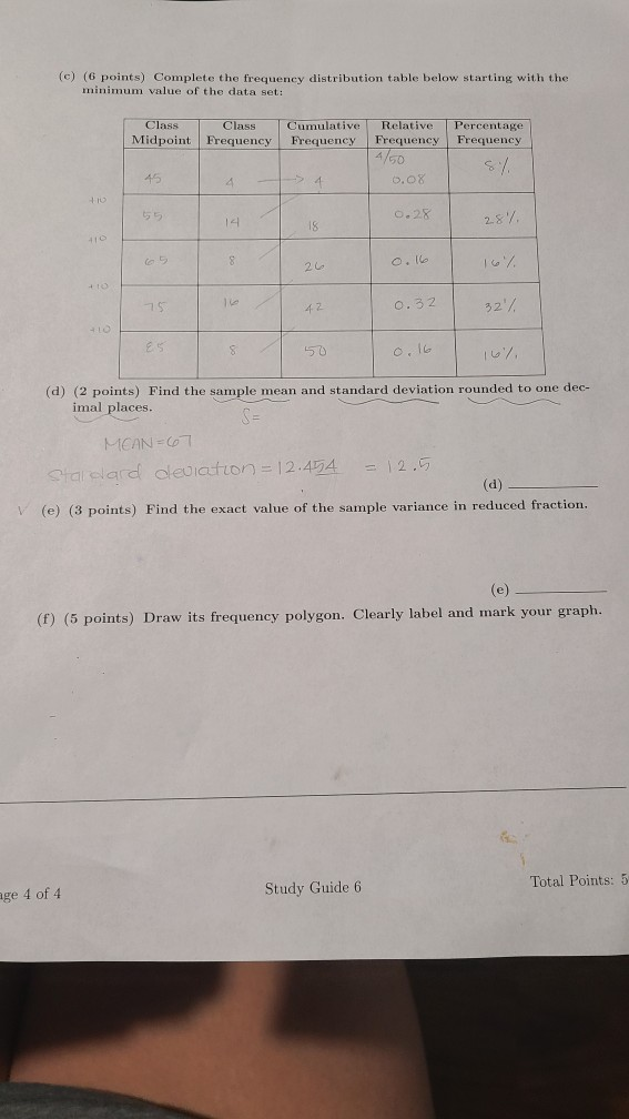 Solved (c) (6 points) Complete the frequency distribution | Chegg.com