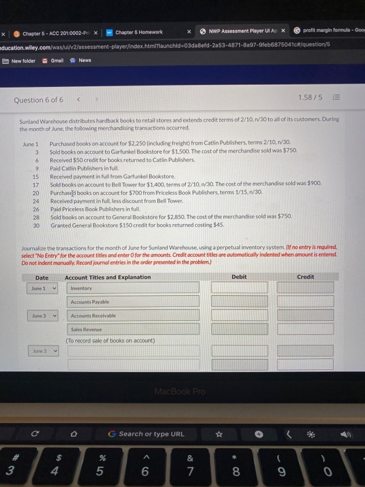 X Chapter 6 Homework Chapter 5 - ACC 201:0002-Prix > | Chegg.com