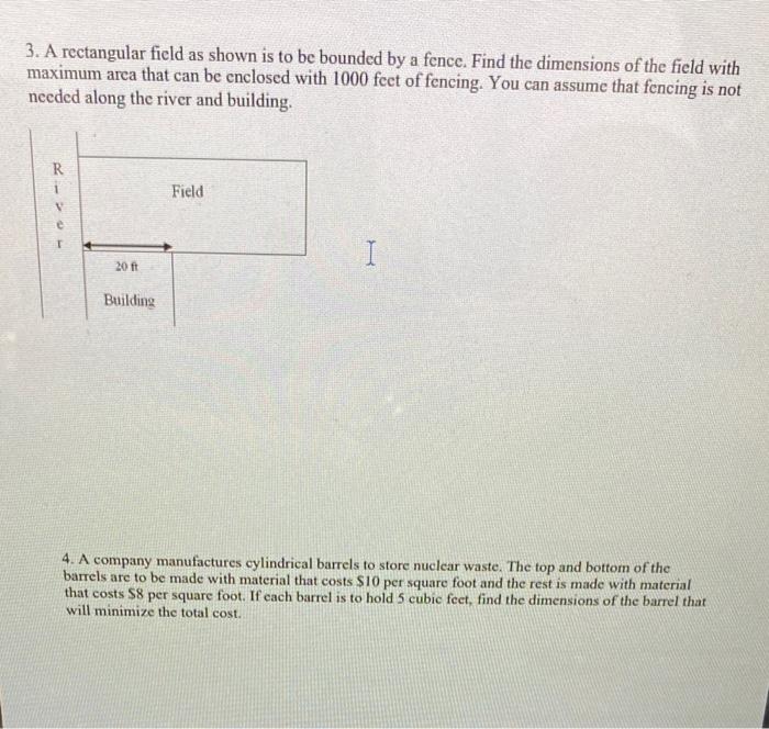 Solved 3. A rectangular field as shown is to be bounded by a | Chegg.com
