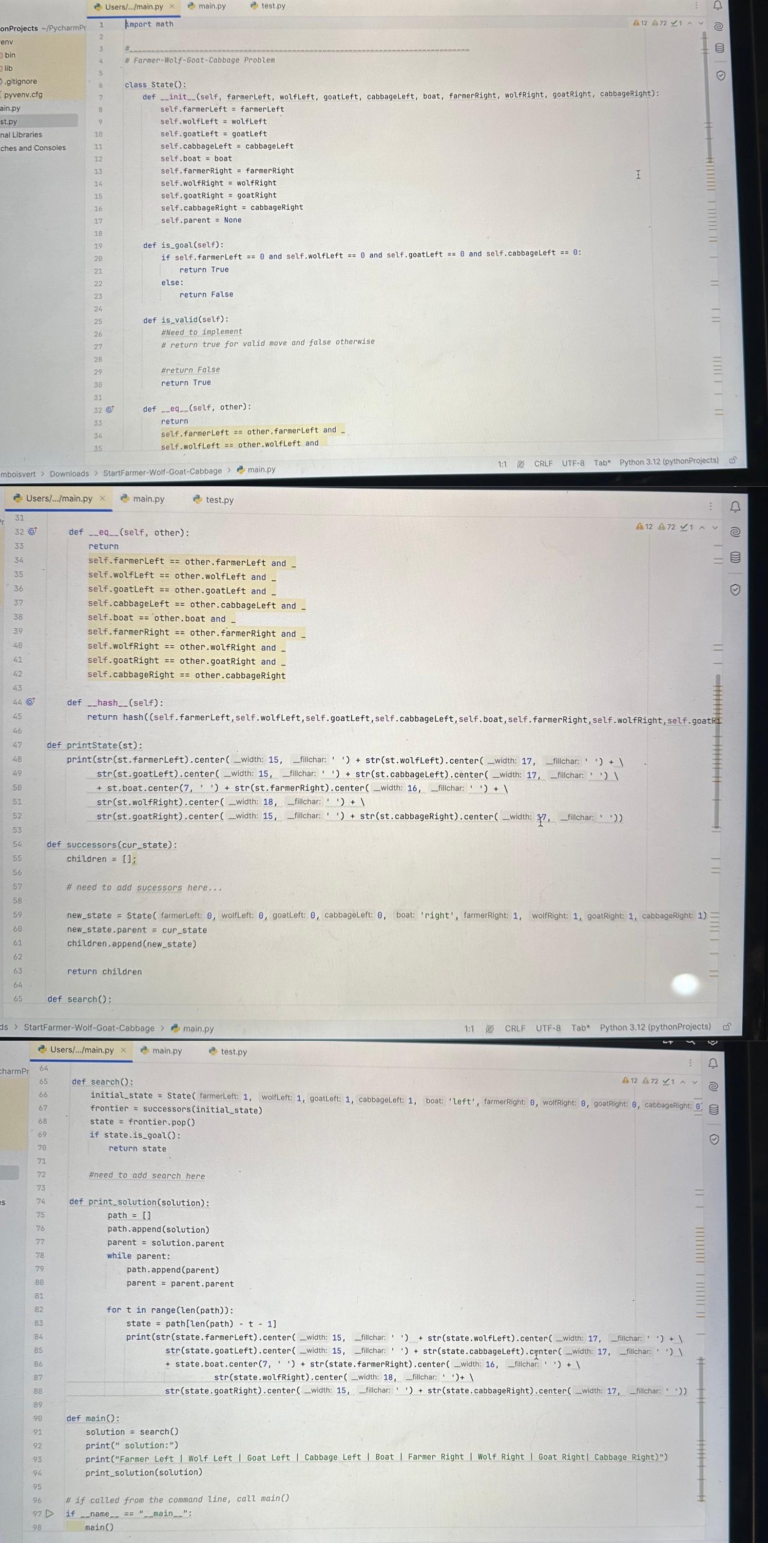 Solved Farmer wolf goat cabbage riddle in Python please 1. | Chegg.com