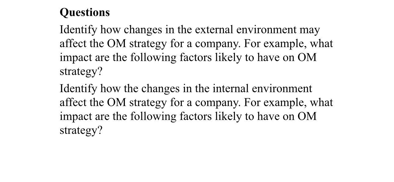 Solved Identify how changes in the external environment may | Chegg.com