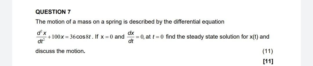 Solved QUESTION 7 The motion of a mass on a spring is | Chegg.com