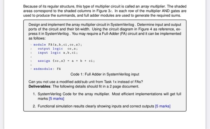 Solved Task 2: Binary Array Multiplication Unit (Max. 10 | Chegg.com